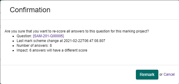 Automatically Marked Questions screen with features labelled A-G