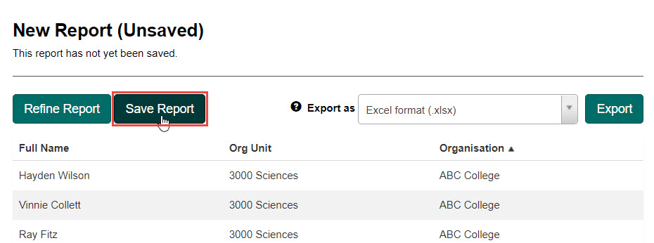Save a custom report