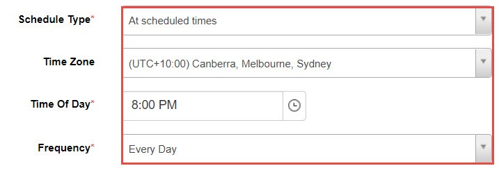 3. Select an option from the Schedule Type drop-down field as follows (4)
