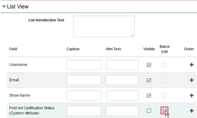 Batch Edit checkbox in the List View section
