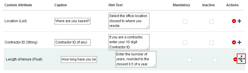 Reordering custom attributes in a set