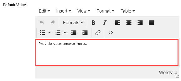 Default Value field