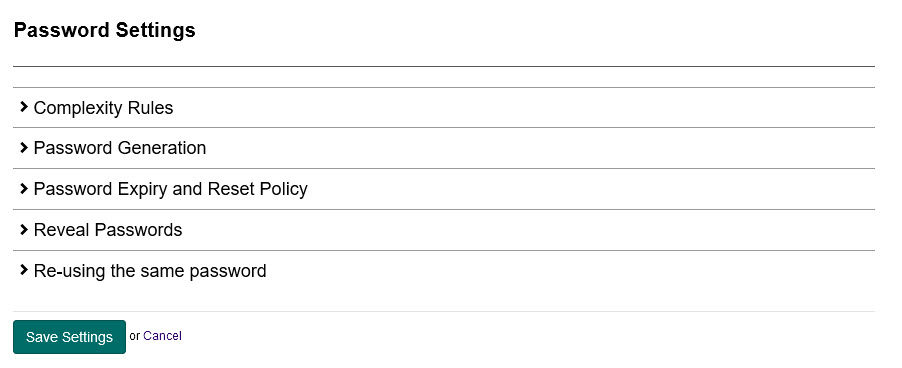 Password Settings screen