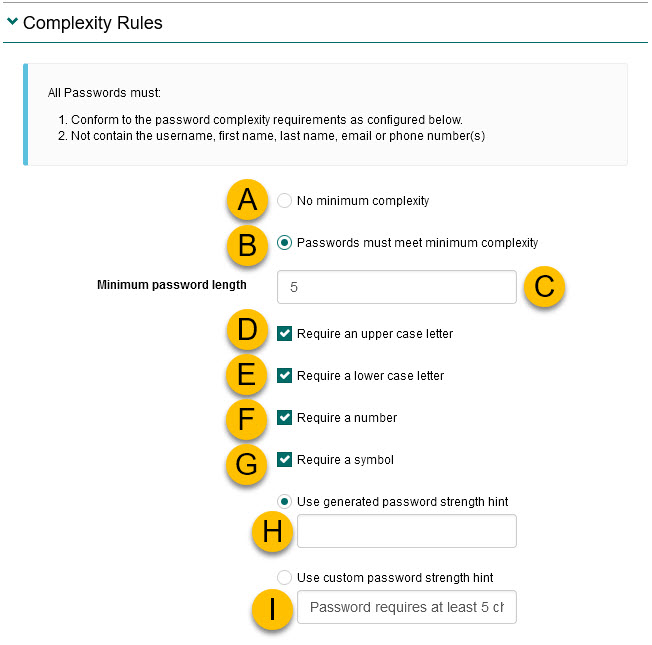 Complexity rules section