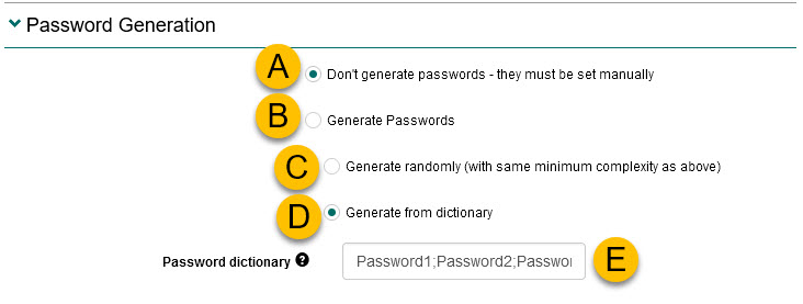Password generation section