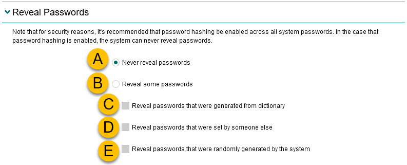 Reveal passwords section