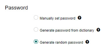 Password section of QuickAdd User Settings