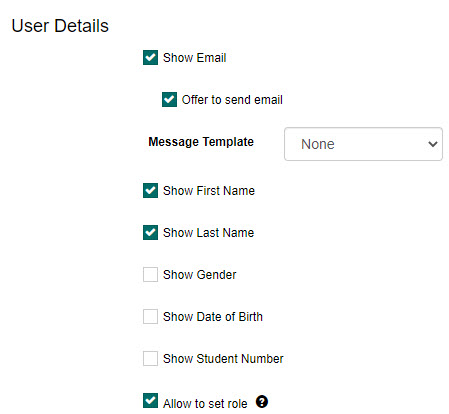 User details section of QuickAdd User Settings