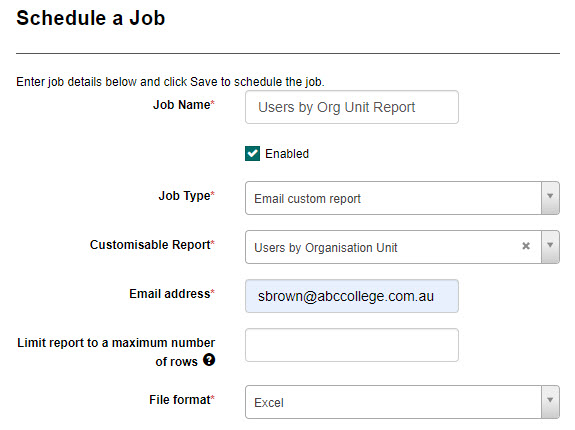 Email custom report job