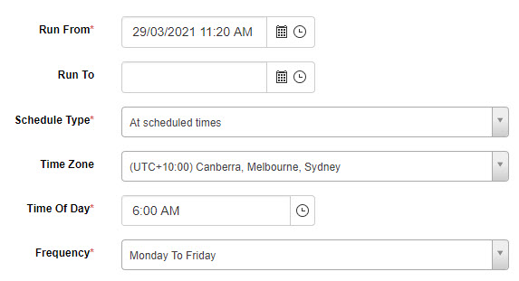 Scheduled times example
