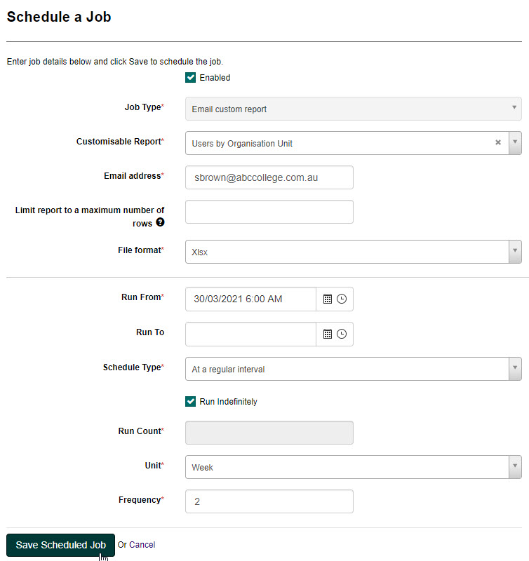Save Scheduled Job button