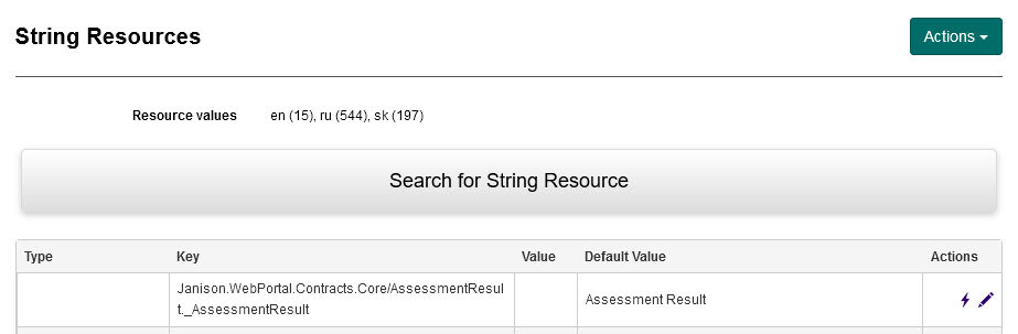 String Resources screen