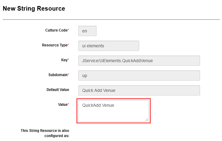 Value field on the New String Resource screen