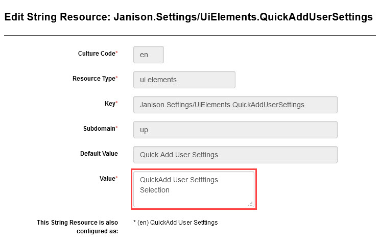 Value field on the Edit String Resource screen