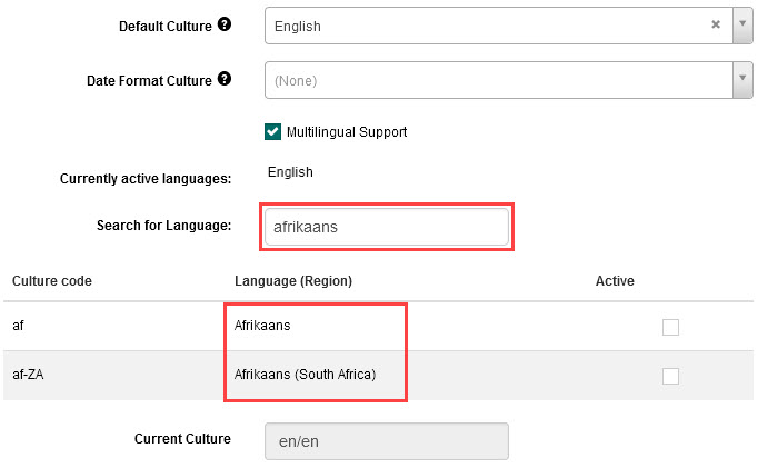 Search for Language field