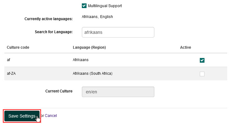 Save Settings button