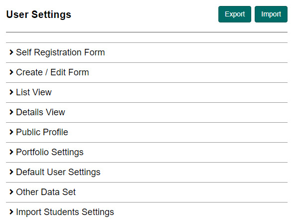 User Settings screen
