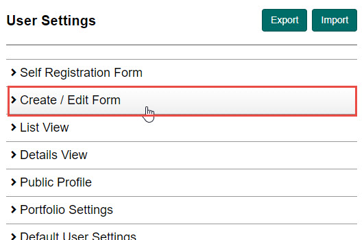 Create / Edit Form section
