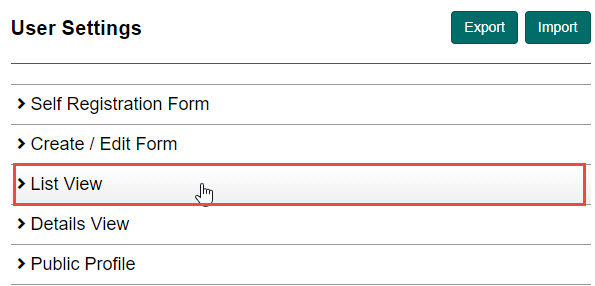 List View section