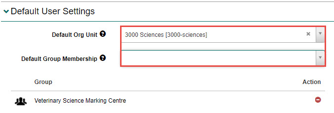 Default User Settings options