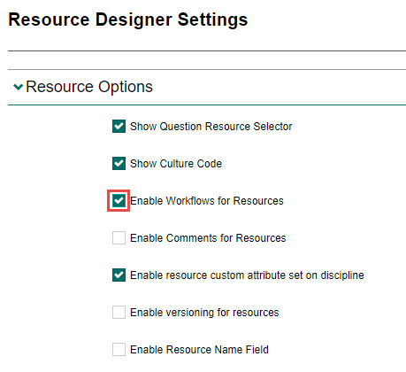 Enable Workflows for Resources checkbox