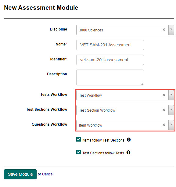 Workflow selection on a module