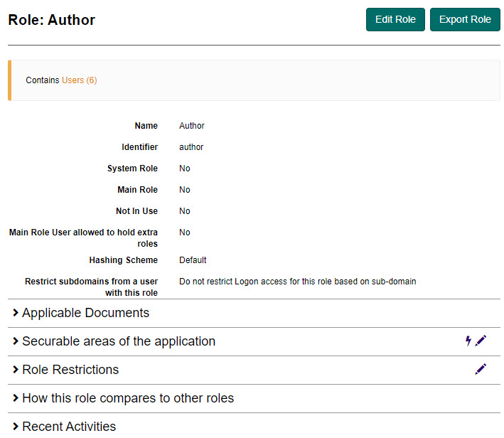 Roles screen