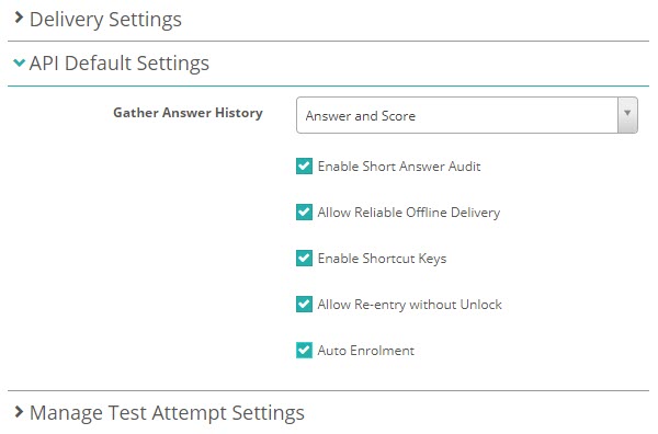 API Default Settings