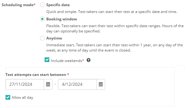 Assessment Events - Booking Window
