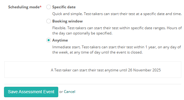 Assessment Events - Anytime
