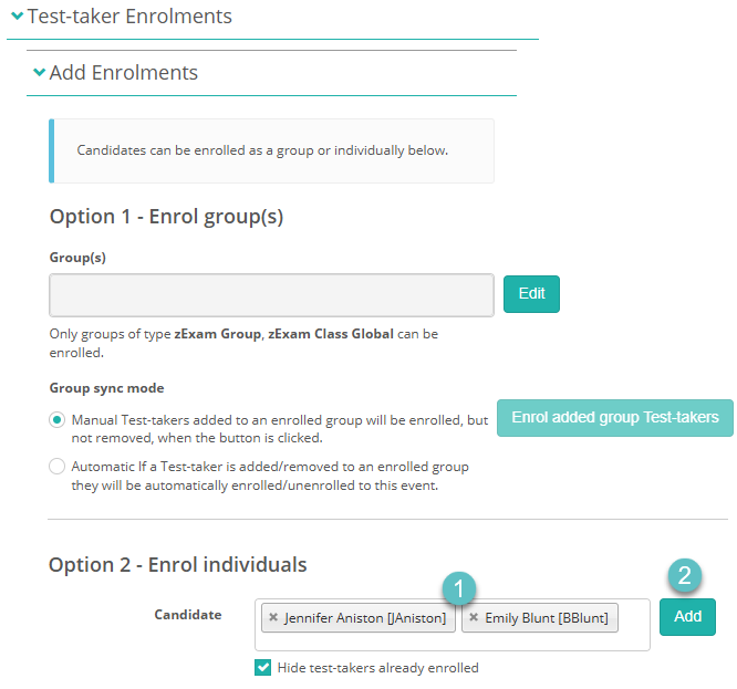 Assessment Events - Add Individual Test-takers