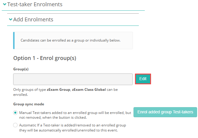 Assessment Events - Test-taker Enrolments Edit