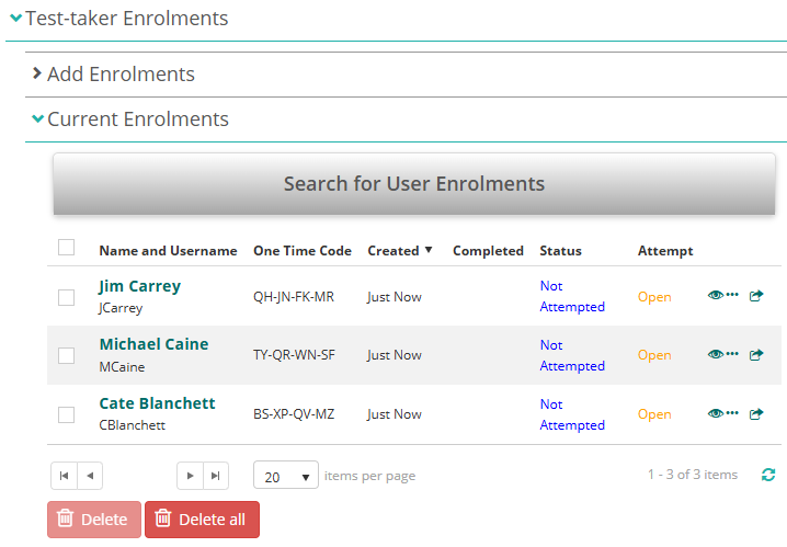 Assessment Events - Current Enrolments Section