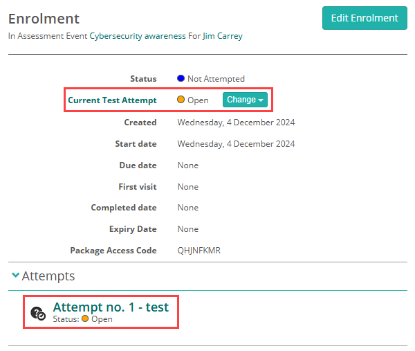 Assessment Events - Attempts Section