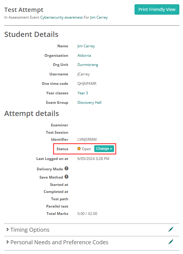 Assessment Events - Test Attempt Page