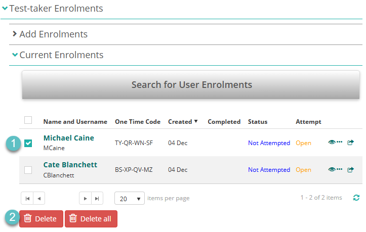 Assessment Events - Delete Test-taker