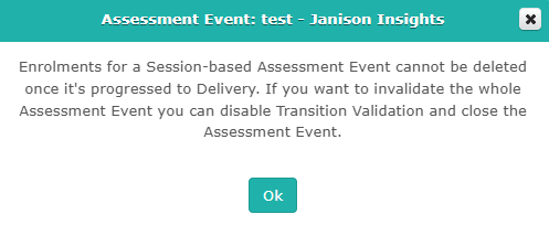 Assessment Events - Delete Restriction Modal