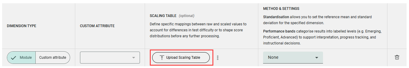 Upload Scaling Table button