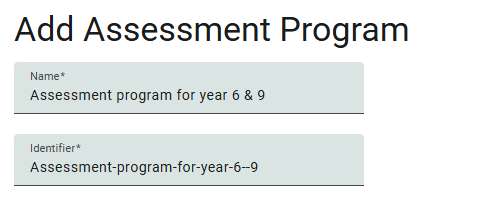 Add Assessment Program screen