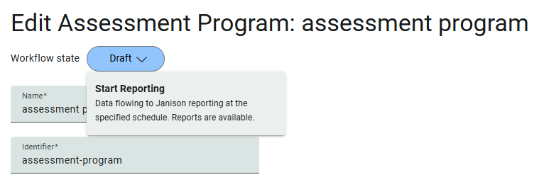 Start Reporting workflow state