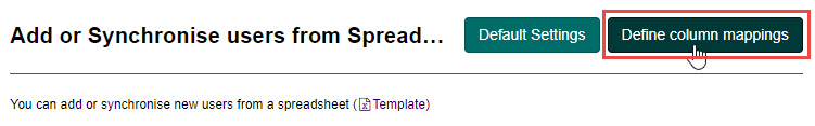 Import screen with Define column mappings button highlighted