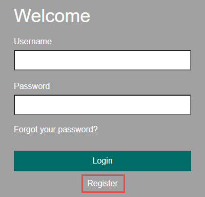 Login page with Register link highlighted