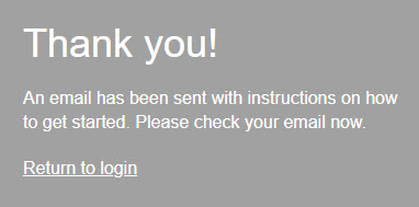Thank you confirmation page advising the user to check their email