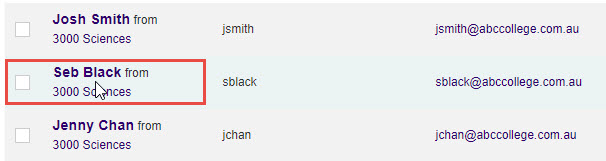 User list with a user's name highlighted