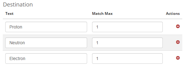 Destination and Match Max fields