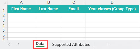Supported Attributes tab of the import template listing field descriptions and mandatory fields