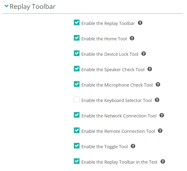 Replay Toolbar settings section