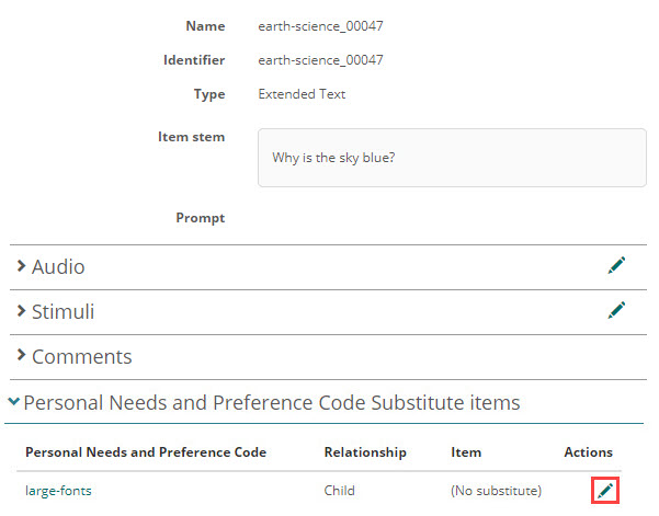 Parent and substitute items
