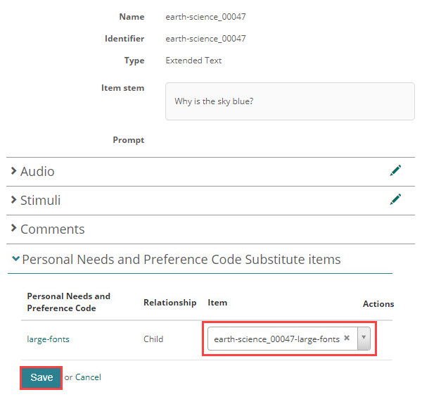 Expand Personal Needs and Preference Code Substitute items section