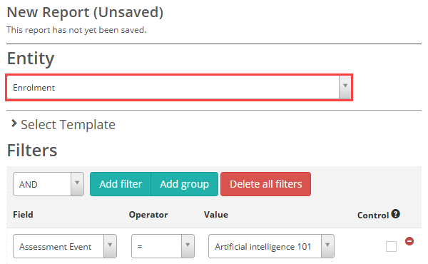 Enrolment entity reporting interface